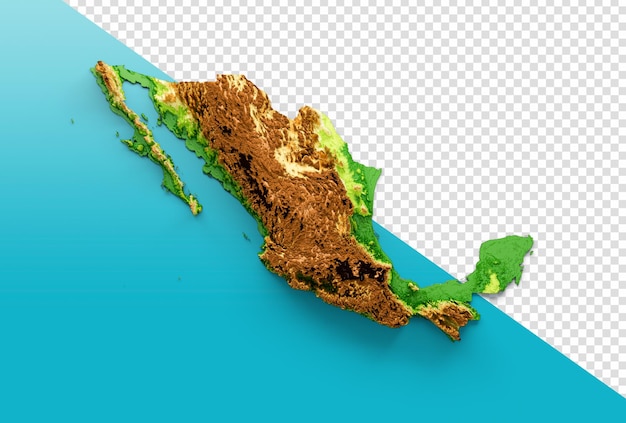 Mexico Map Shaded relief Color Height map on isolated Background 3d illustration