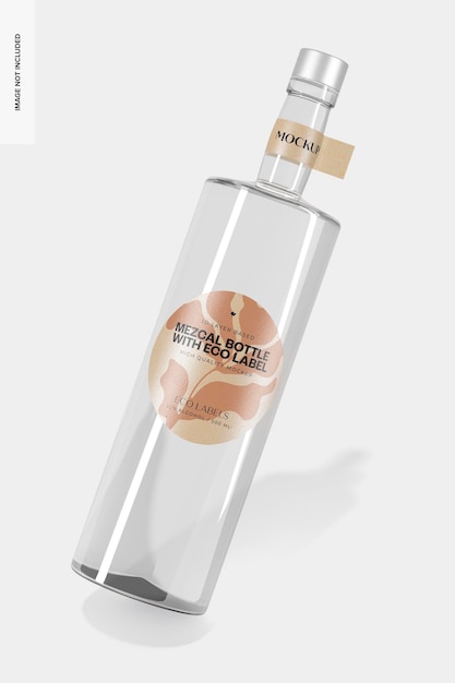 Mezcal Bottle with Eco Label Mockup, Leaned