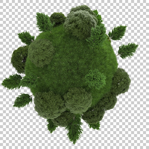 Micro planet with tropical forest on transparent background 3d rendering illustration