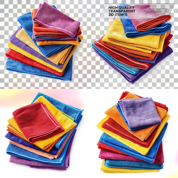 PSD microfiber cloths pack of colorful microfiber cloths on transparent background