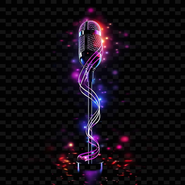 Microphone Electric Purple Curved Neon Lines Music Note Deco PNG Y2K Shapes Transparent Light Arts