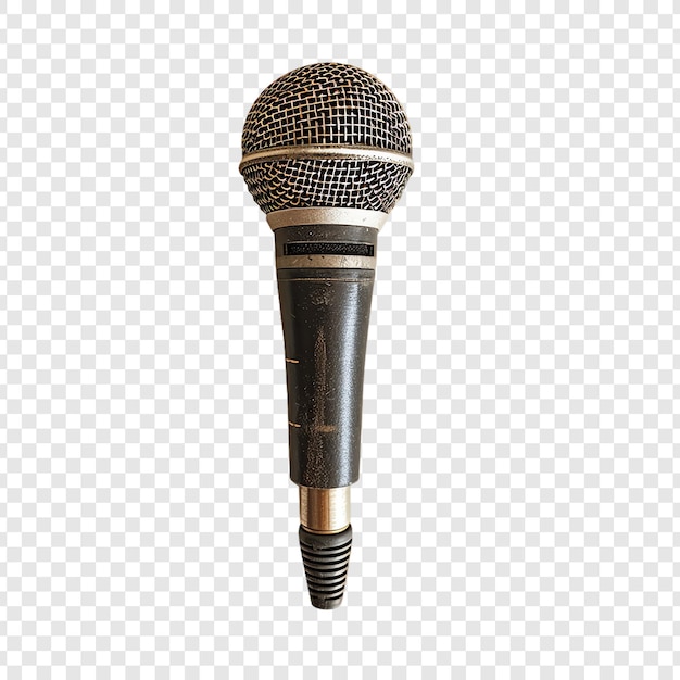 a microphone on a white background with a brown and gold band