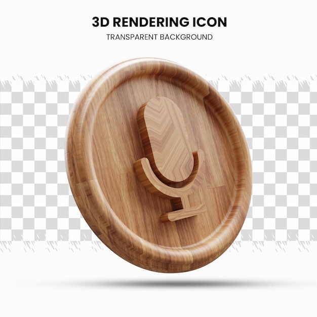 Microphone wooden icon in 3d rendering