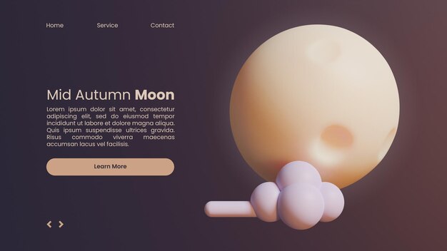 Mid autumn landing page template with moon 3d rendering