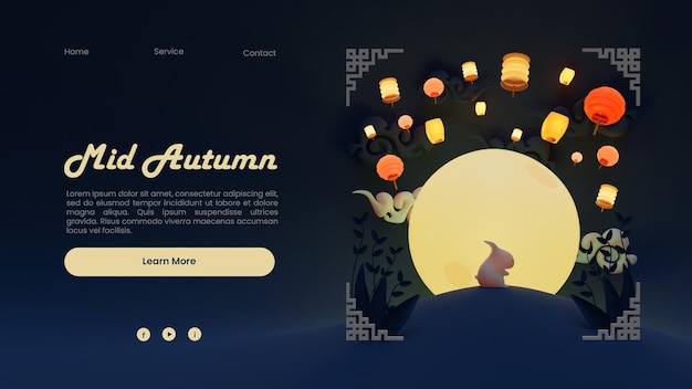 Mid Autumn Web Page Template With 3D Render Illustration