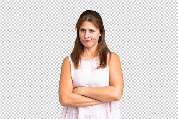 PSD middle age woman over isolated background feeling upset