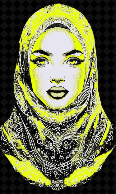 Middle Eastern Woman Portrait Wearing a Hijab and an Abaya W Vivid Color Design PNG Collections