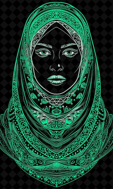 Middle Eastern Woman Portrait Wearing a Hijab and an Abaya W Vivid Color Design PNG Collections