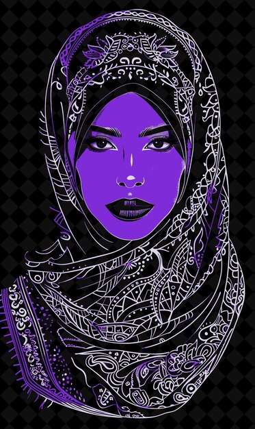 Middle Eastern Woman Portrait Wearing a Hijab and an Abaya W Vivid Color Design PNG Collections