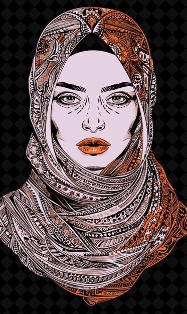 Middle Eastern Woman Portrait Wearing a Hijab and an Abaya W Vivid Color Design PNG Collections