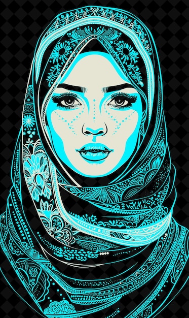 Middle Eastern Woman Portrait Wearing a Hijab and an Abaya W Vivid Color Design PNG Collections