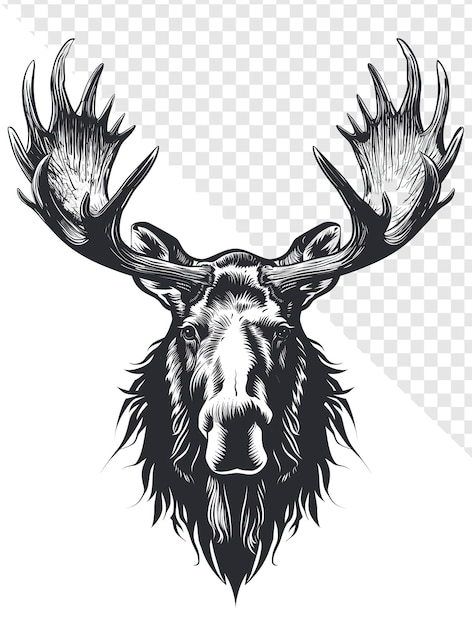 PSD mighty layered moose tattoo design for laser engraving with transparent background