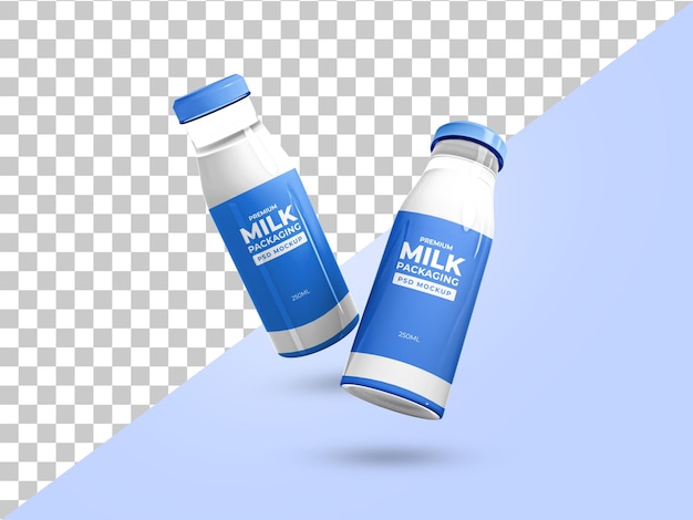 Milk Glass Bottle realistic mockup for label design and branding Milk packaging box mockup