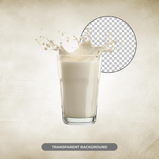 PSD milk splash in glass isolated on transparent background