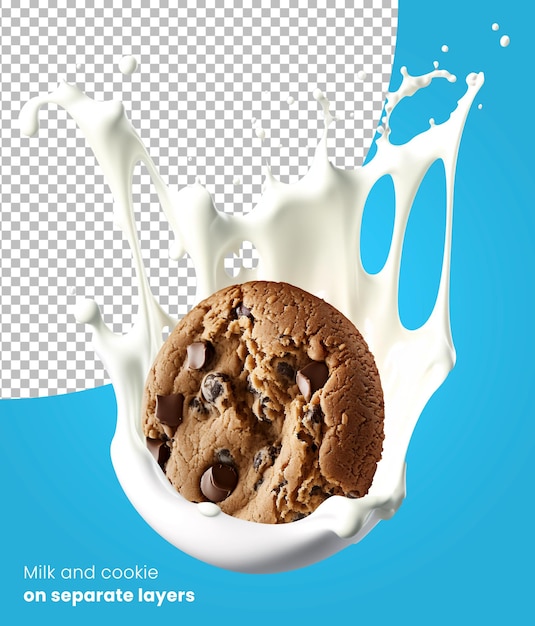 Milk Splash with Cookies Isolated on Alpha Layer