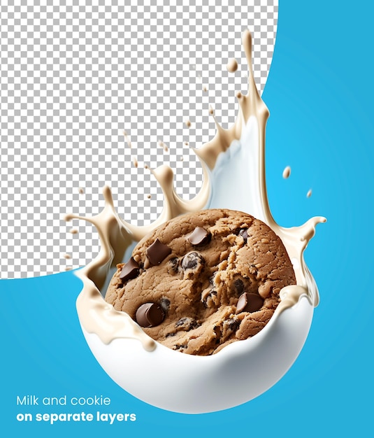 Milk Splash with Cookies Isolated on Alpha Layer