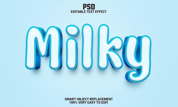 PSD milky 3d editable text effect with background premium psd