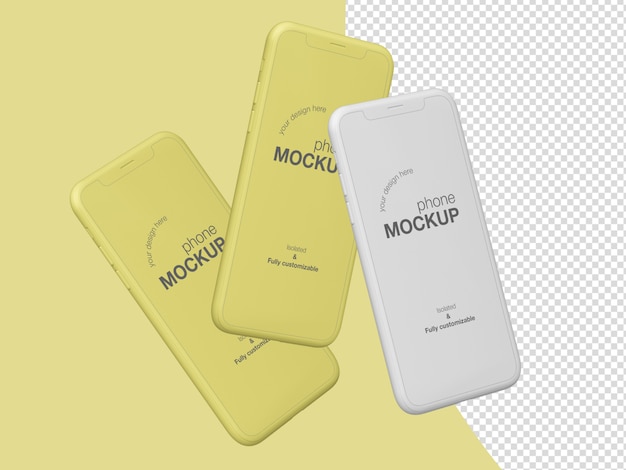 Mimimalistic three floating phones screen mockup template