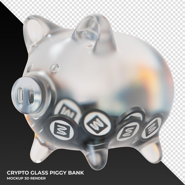 Mina MINA coin in frosted glass piggy bank 3d rendering