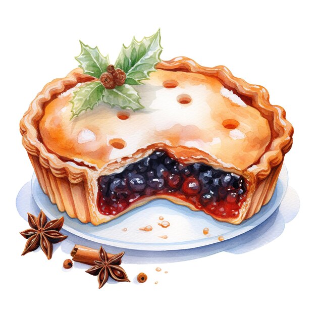 Mince Pie Foods Illustration Watercolor Style AI Generated