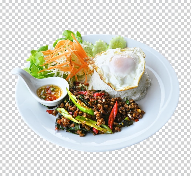 PSD minced pork with basil and fried eggphoto premium psd