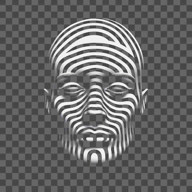 Mind bending flat line illusion of a head portrait black white