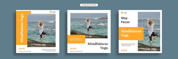 Mindfulness yoga social media banner template or square flyer collection