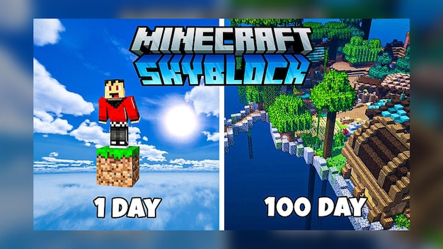 PSD minecraft skyblock 1100 days series thumbnail design