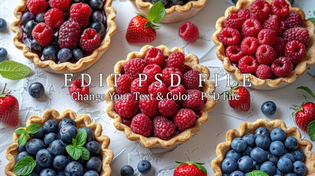 PSD mini berry tarts with a white background