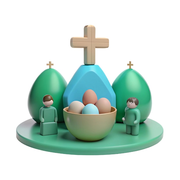 a miniature church with a cross in the middle of the egg