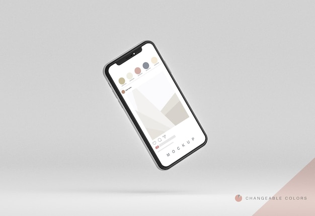 Minimal 3D phone with rrss interface mockup levitating