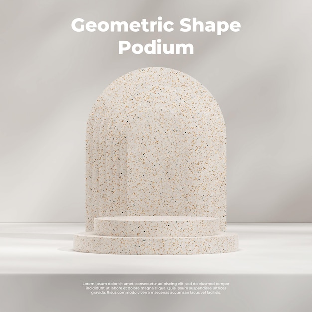 minimal 3d render mock up of terrazzo podium in square with terrazzo geometrical shape