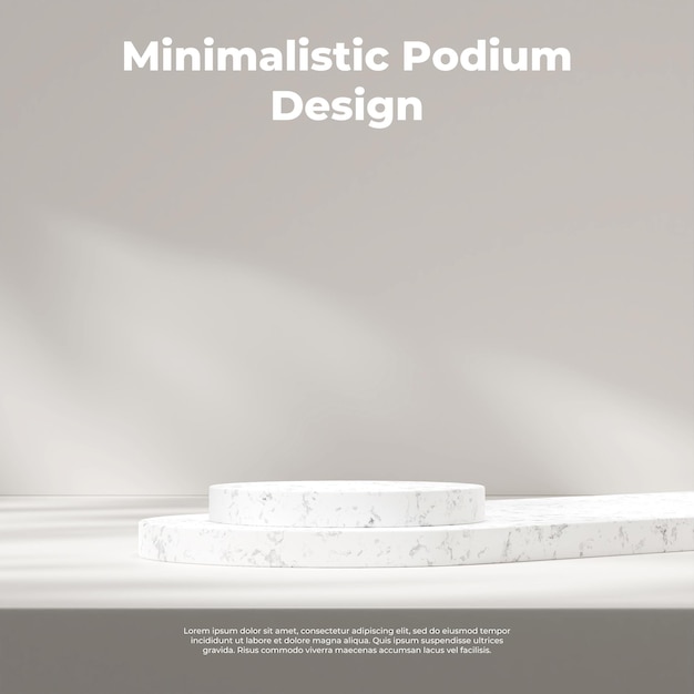 minimal 3d render mockup of marble podium in square with sun shadow and white wall