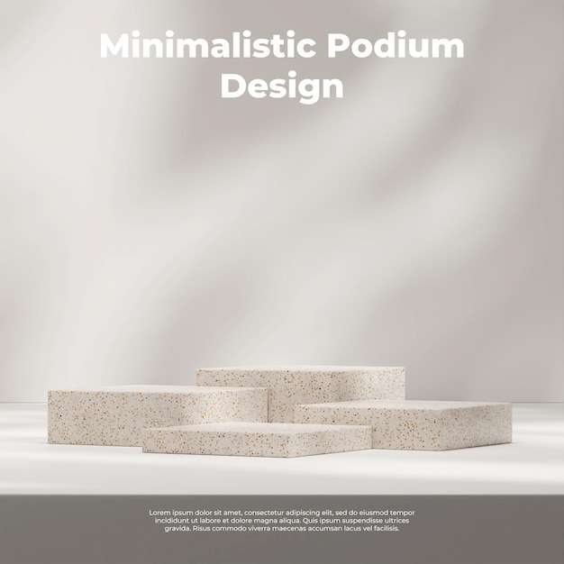 minimal 3d render mockup of terrazzo square podium in square with sun shadow in white wall