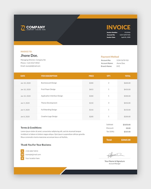 Minimal abstract corporate business invoice template design