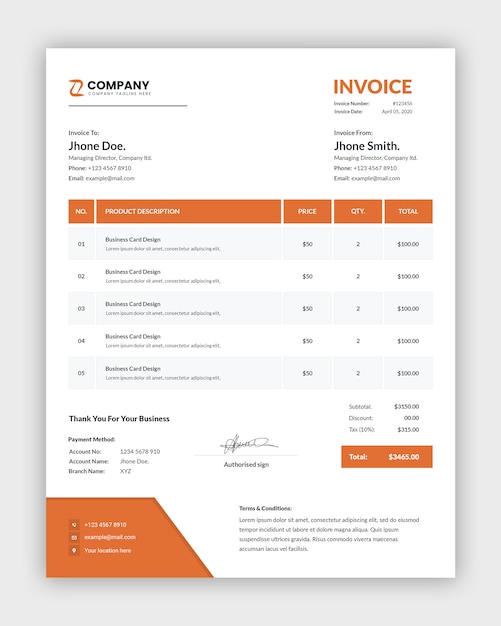 Minimal abstract orange business invoice template