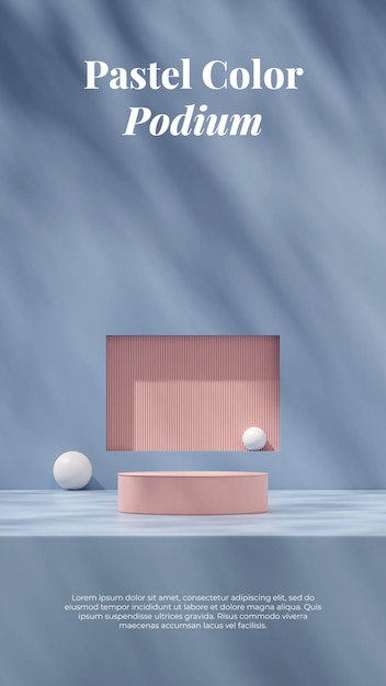 Minimal blue and pink 3d rendering template mockup podium in portrait with sphere