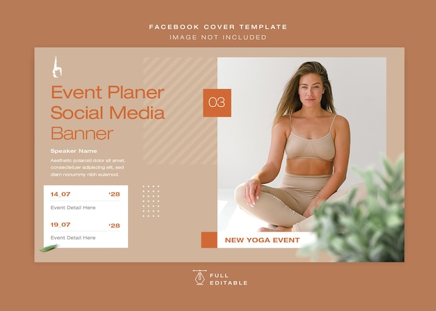 Minimal Clean Fashion or Event facebook cover with green leaves Psd Template