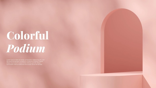 Minimal decor product podium 3d rendering mockup in landscape with pink monochrome scene color