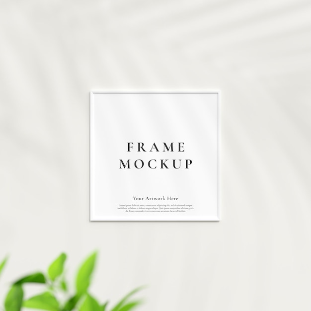 Minimal frame mockup with palm shadow and plant Poster photo frame mockup