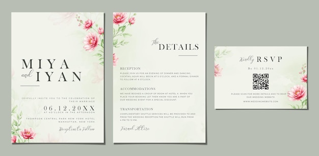 PSD minimal invitation template set with flower background