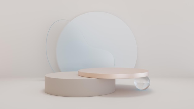 Minimal modern product display 3d podium and shapes background in beige and pastel colors with glass