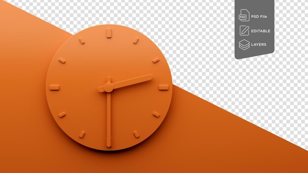 PSD minimal orange clock 0230 half past two o39clock minimal wall clock 1430 or 0230 3d illustration