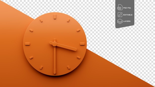 PSD minimal orange clock 0330 half past three o39clock minimal wall clock 1530 or 0330 3d illustration