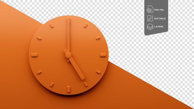 PSD minimal orange clock 0500 five o39clock 0500 on white background 3d illustration