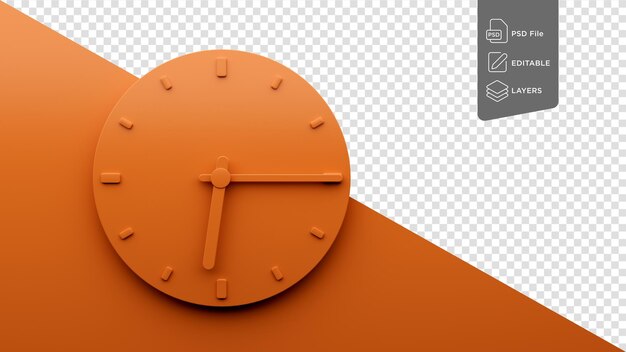 PSD minimal orange clock 0615 quarter past six o39clock 0615 or six fifteen 3d illustration