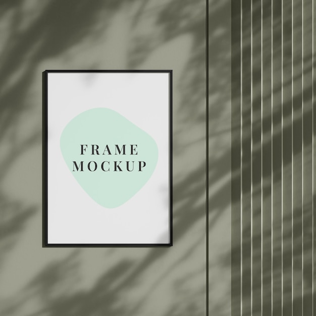 Minimal photo and poster frame mockup with leaves shadow