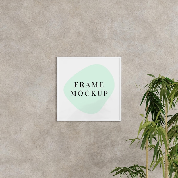 Minimal picture frame mockup with plant home interior decoration