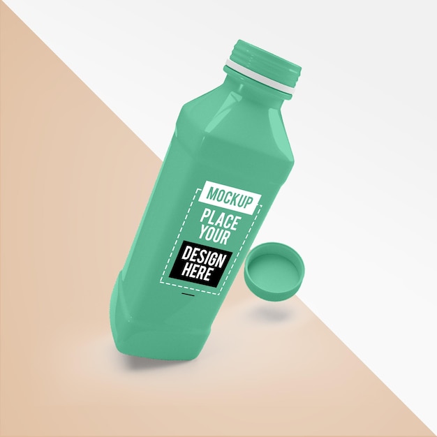 Minimal reusable water bottle design mockup Plastic bottle front view mockup