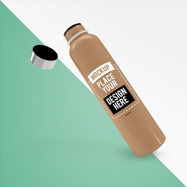 Minimal reusable water bottle design mockup Plastic bottle front view mockup